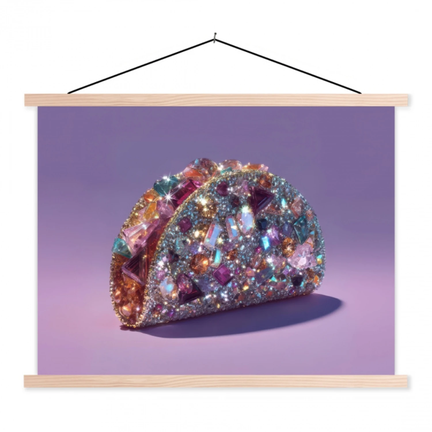 Edelstenen - Glitters - Paars - Kleurrijk textielposter latten blank klein -3d