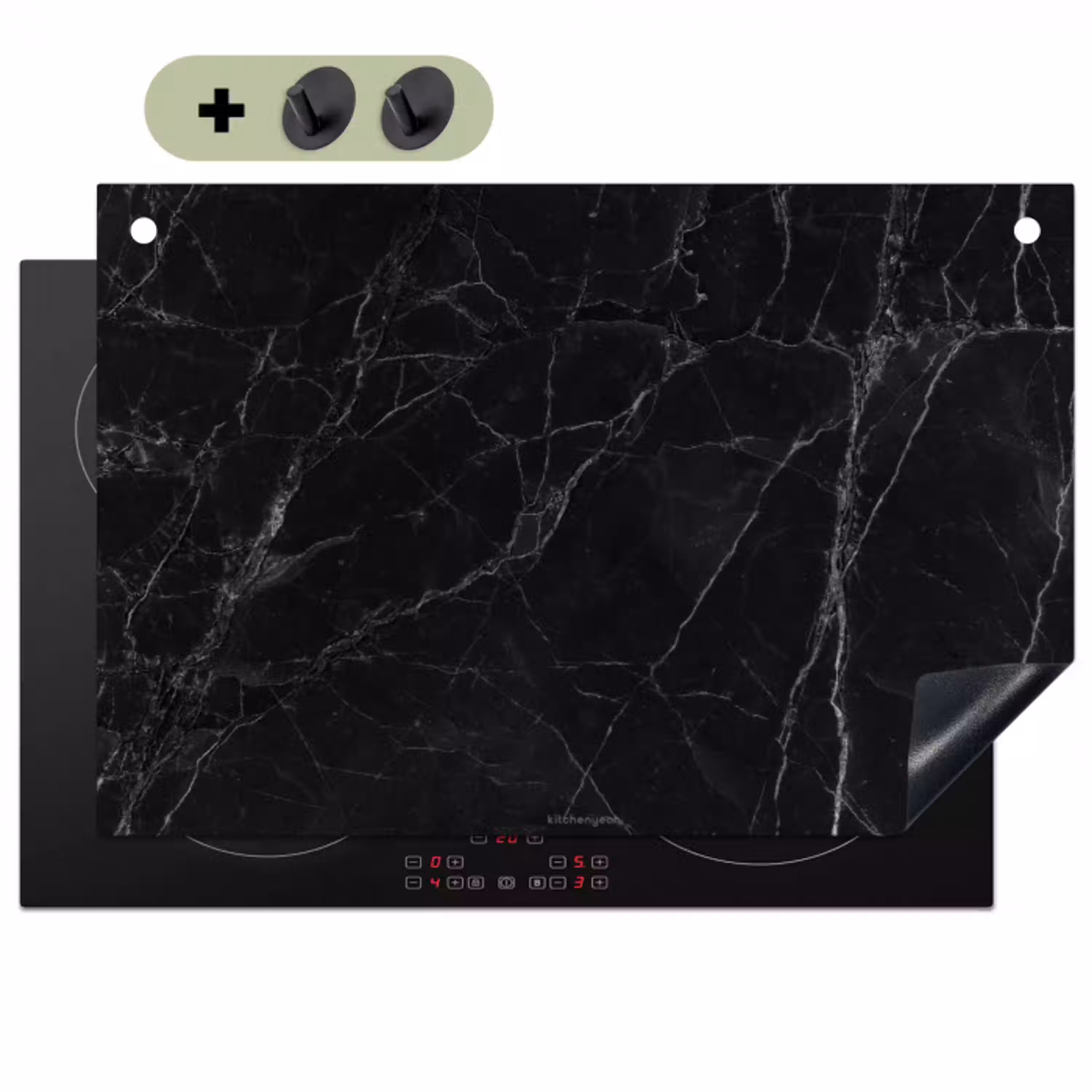 Zwart - Marmer Inductie beschemer met haakjes klein -3d