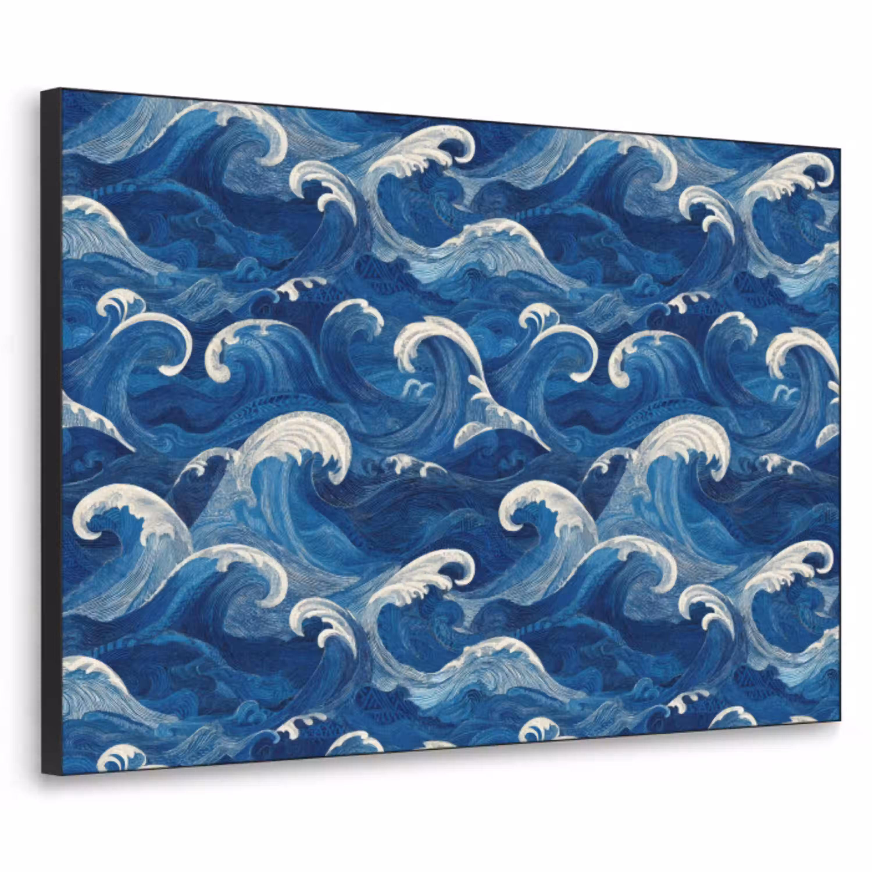 Japans - Oceaan - Golven - Blauw Textielframe zwart klein 947 -3d