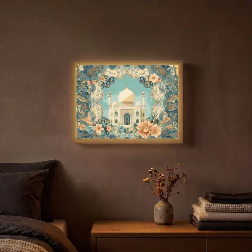 Taj Mahal - Ramadan - Bloemen - Islamitische Light Box met batterij (Wandlamp) middel -sfeer4