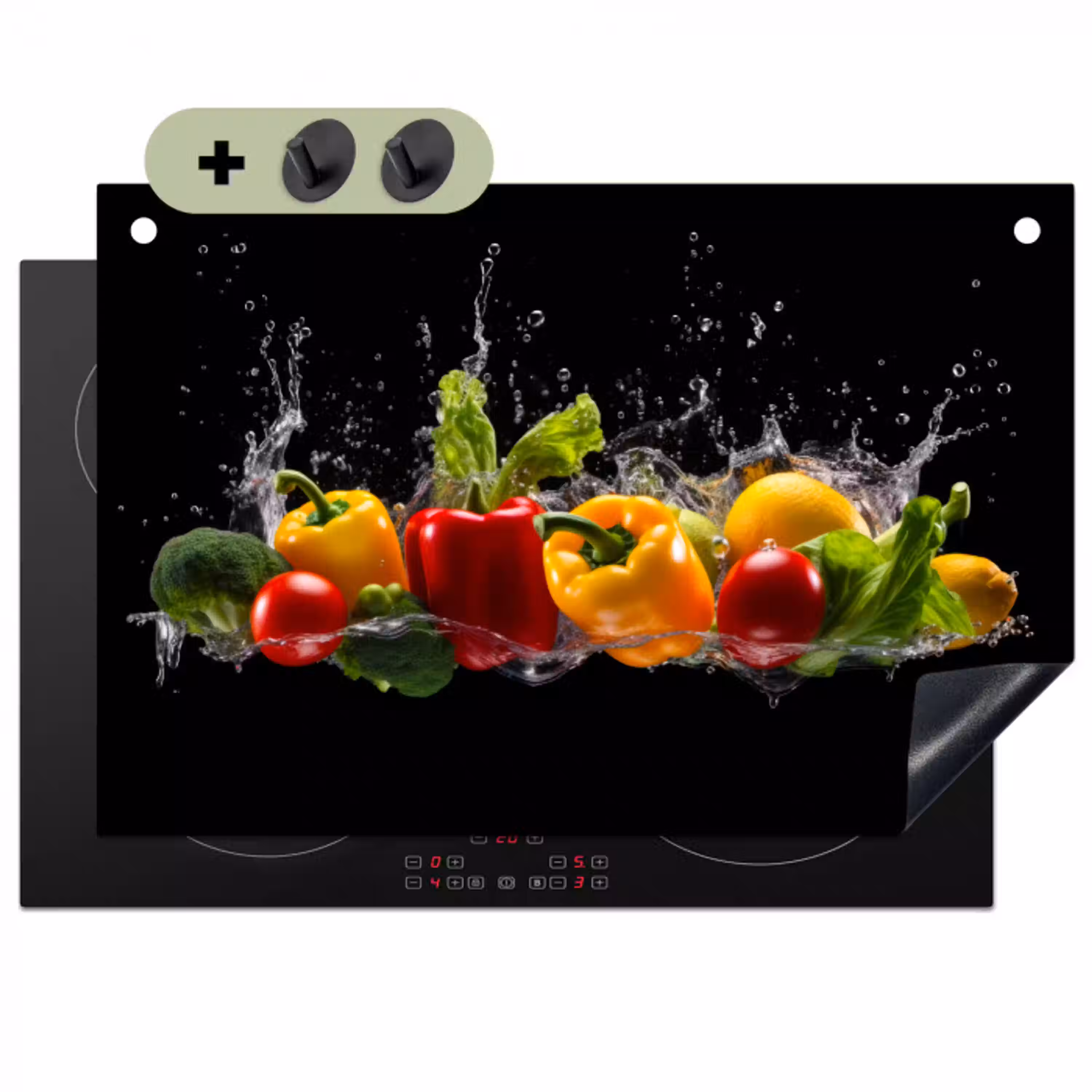 Paprika - Water - Groente - Zwart Inductie beschemer met haakjes klein -3d