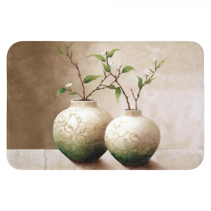 Bloemen - Vaas - Wit - Botanisch - Beige WCmat klein -3d