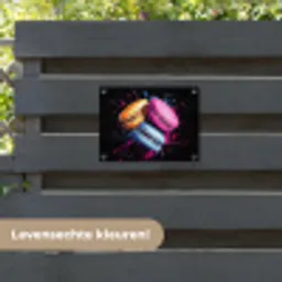 Macarons - Dessert - Graffiti - Kleurrijk - Roze - Blauw - Geel tuinposter los doek klein -sfeer3