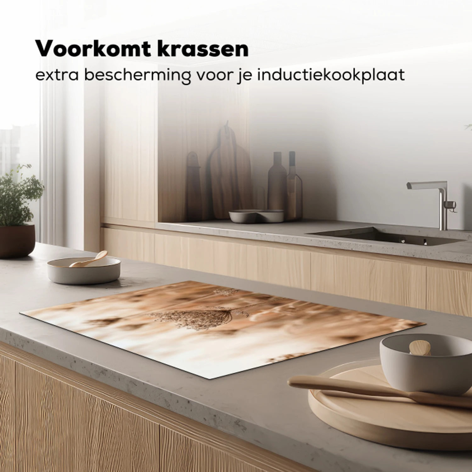 Schermbloem - Droogbloem - Winter - Beige - Minimalistisch Inductie beschermer vinyl 3mm klein -sfeer1