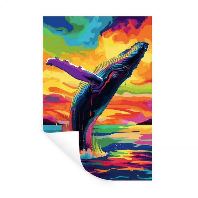 Zonsondergang - Walvis - Geschilderd - Kleurrijk Muursticker klein -3d