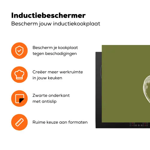 Lijntekening - Appel - Olijfgroen - Blaadje Inductie beschermer vinyl 3mm klein -zzzzzzz-td-ups
