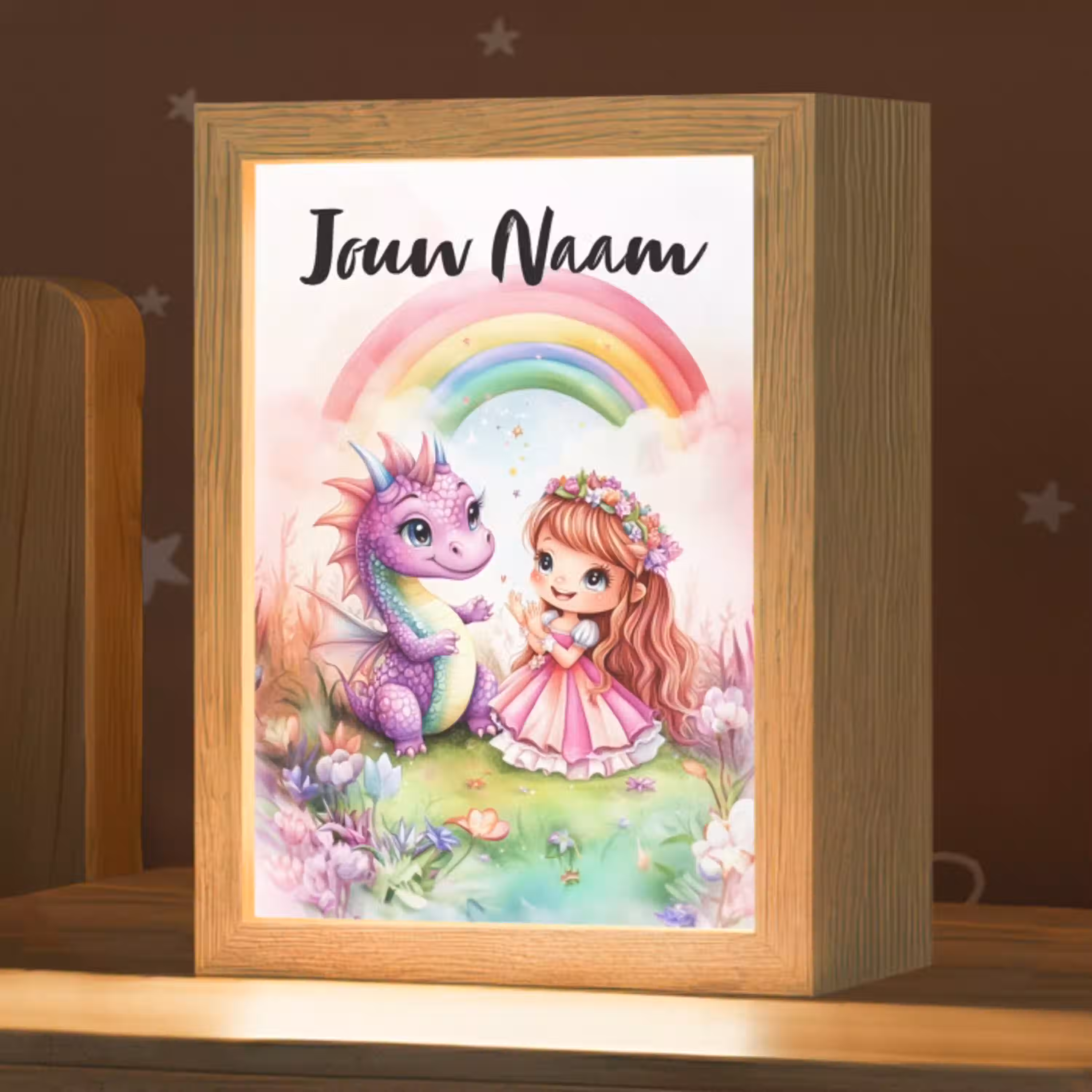 Meisje - Draak - Regenboog Light Box met kabel (Kinderlampje) klein -zzz_3d_website