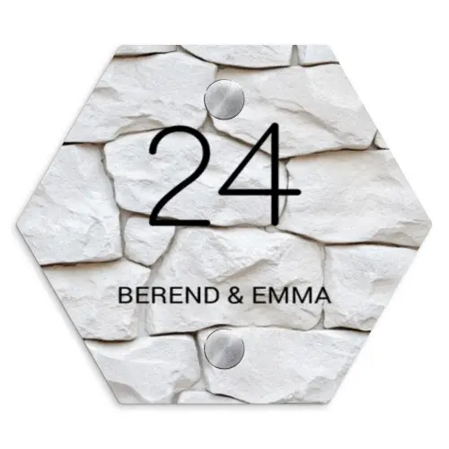 Witte - Natuurstenen - Klassiek Naambord Hexagon klein -3d