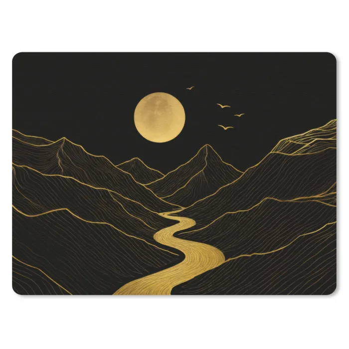 Rivier - Goud - Maan - Vogels muismat rubber klein -3d