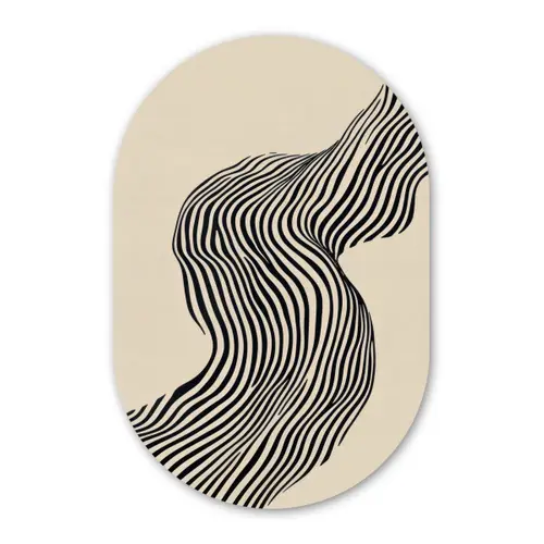 Golvend - Lijnen - Abstract - Silhouet Wandcirkel Ovaal Forex klein -3d
