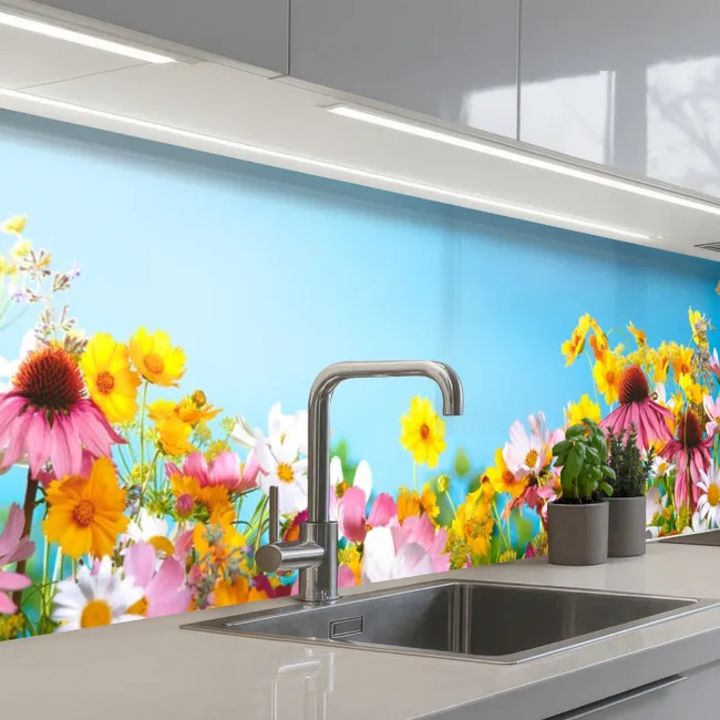 Keuken achterwand - Bloemen - Kleurrijk - Blauw - Natuur