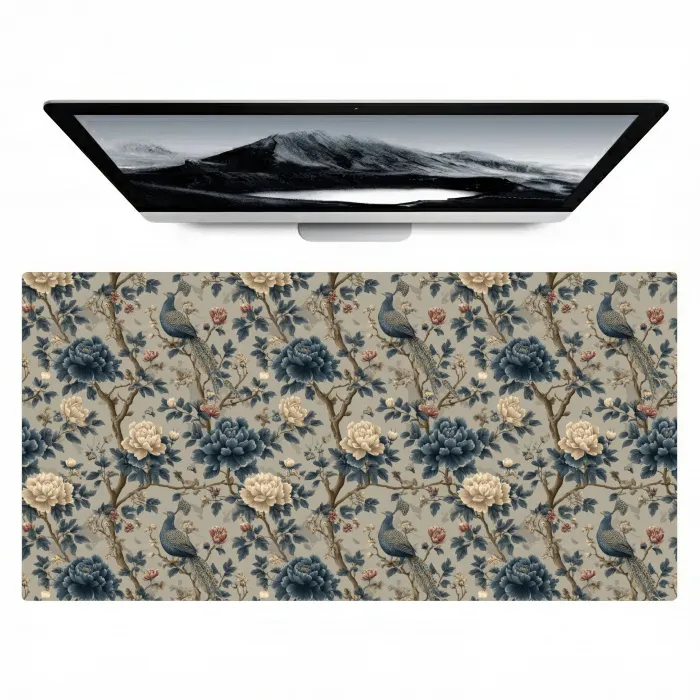 Pauw - Bloemen - Blauw Muismat XXL klein 681 -zzz3d