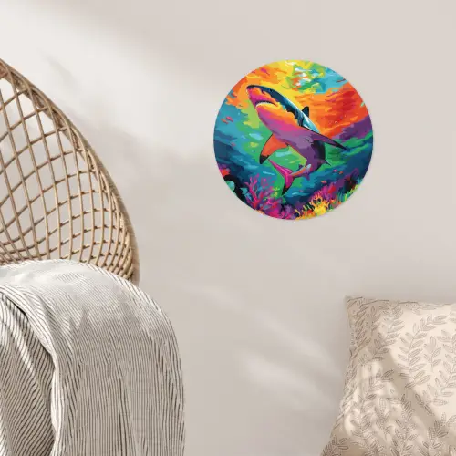 Haai - Koraalrif - Abstract - Kleurrijk Wandcirkel behangsticker klein -sfeer4