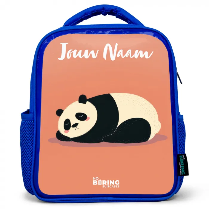 Panda - Slapen - Oranje Kinderrugzak - Blauw middel -3d