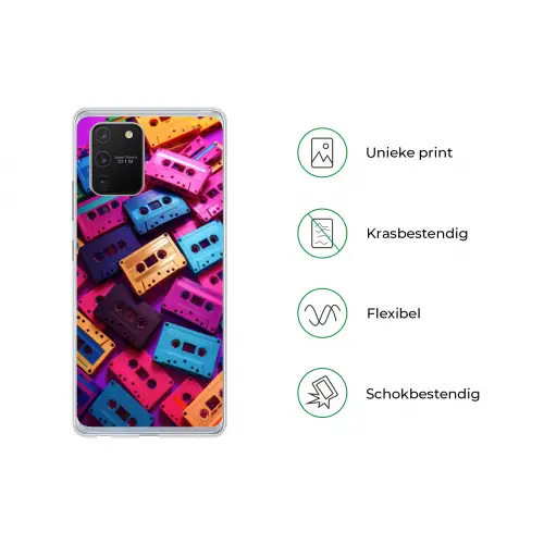 Cassetteband - Kleurrijk - Energiek Telefoonhoesje Samsung Galaxy S10 Lite klein -specsS10Lite