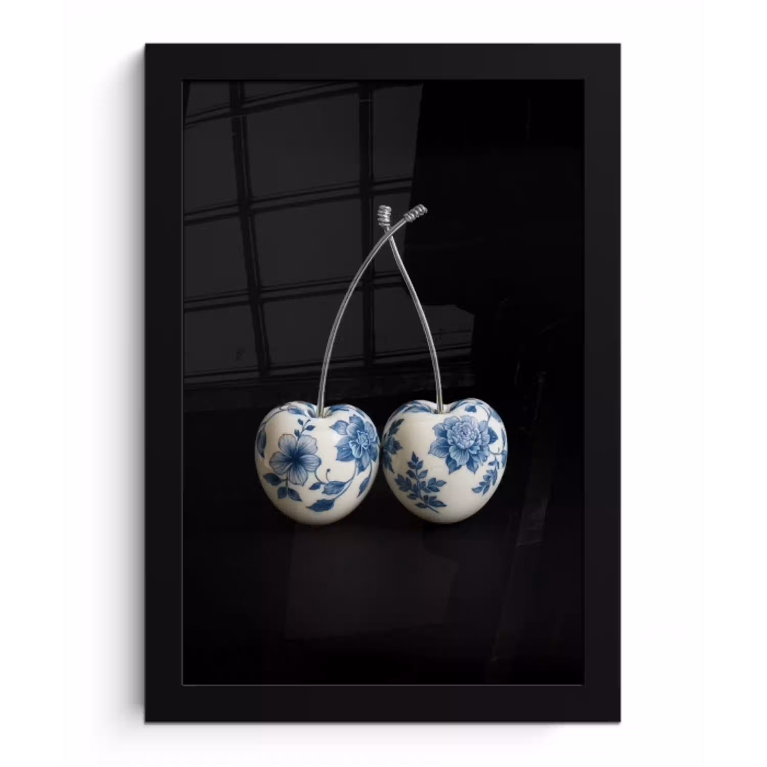 Kersen - Delfts blauw - Fruit fotolijst zwart zonder passe partout klein -3d