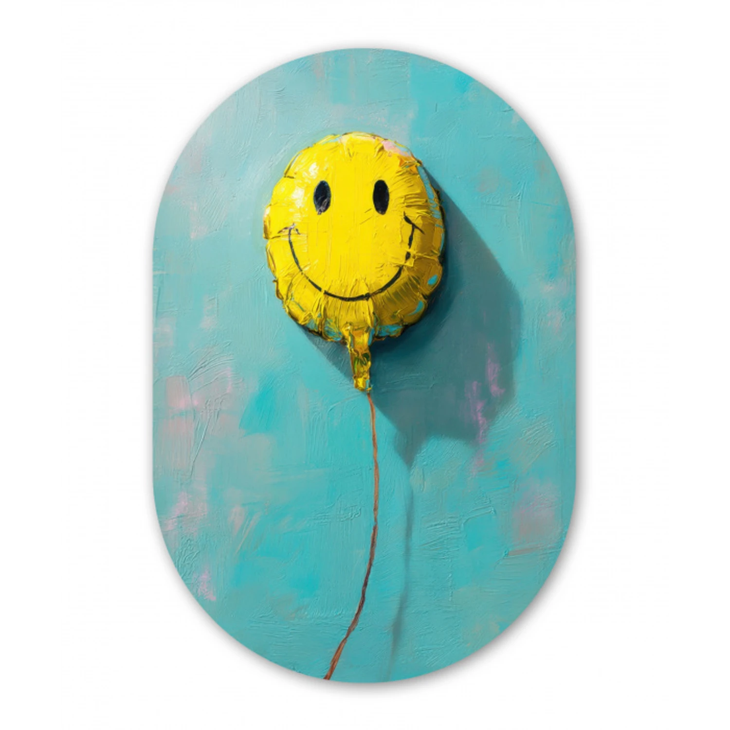 Ballon - Geel - Smiley Wandcirkel Ovaal Aluminium middel -3d