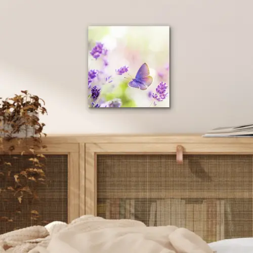 Lavendel - Vlinder - Bloemen aluminium wit klein -sfeer3