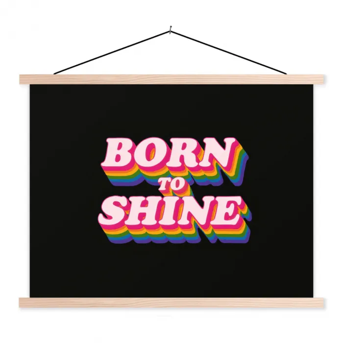 Quote - Regenboog - Roze - Zwart textielposter latten blank klein -3d