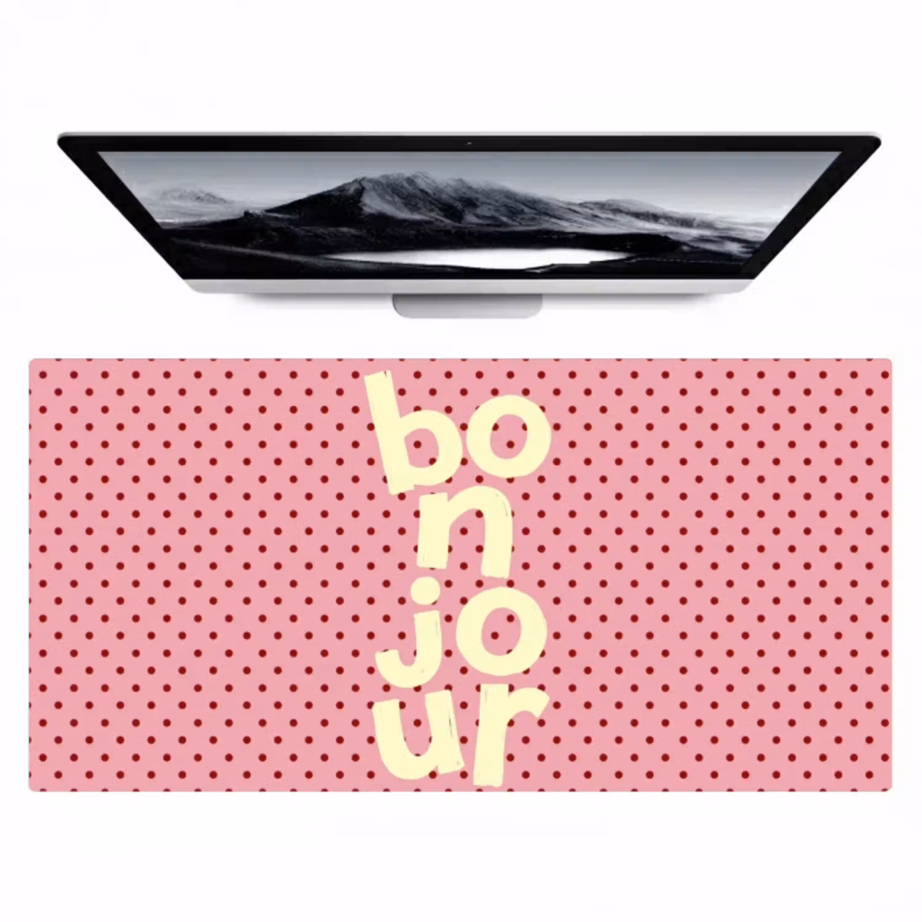 Bonjour - Stippen - Roze- Geel Muismat XXL klein -zzz3d