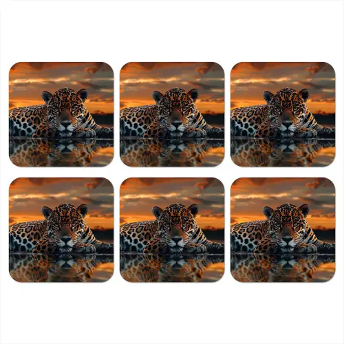 Natuur - Luipaard - Dier - Zonsondergang - Modern onderzetter kurk middel -3d
