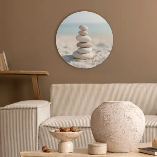 Stenen - Stapel - Zand - Zee Akoestische PET Vilt - Rond klein -sfeer1