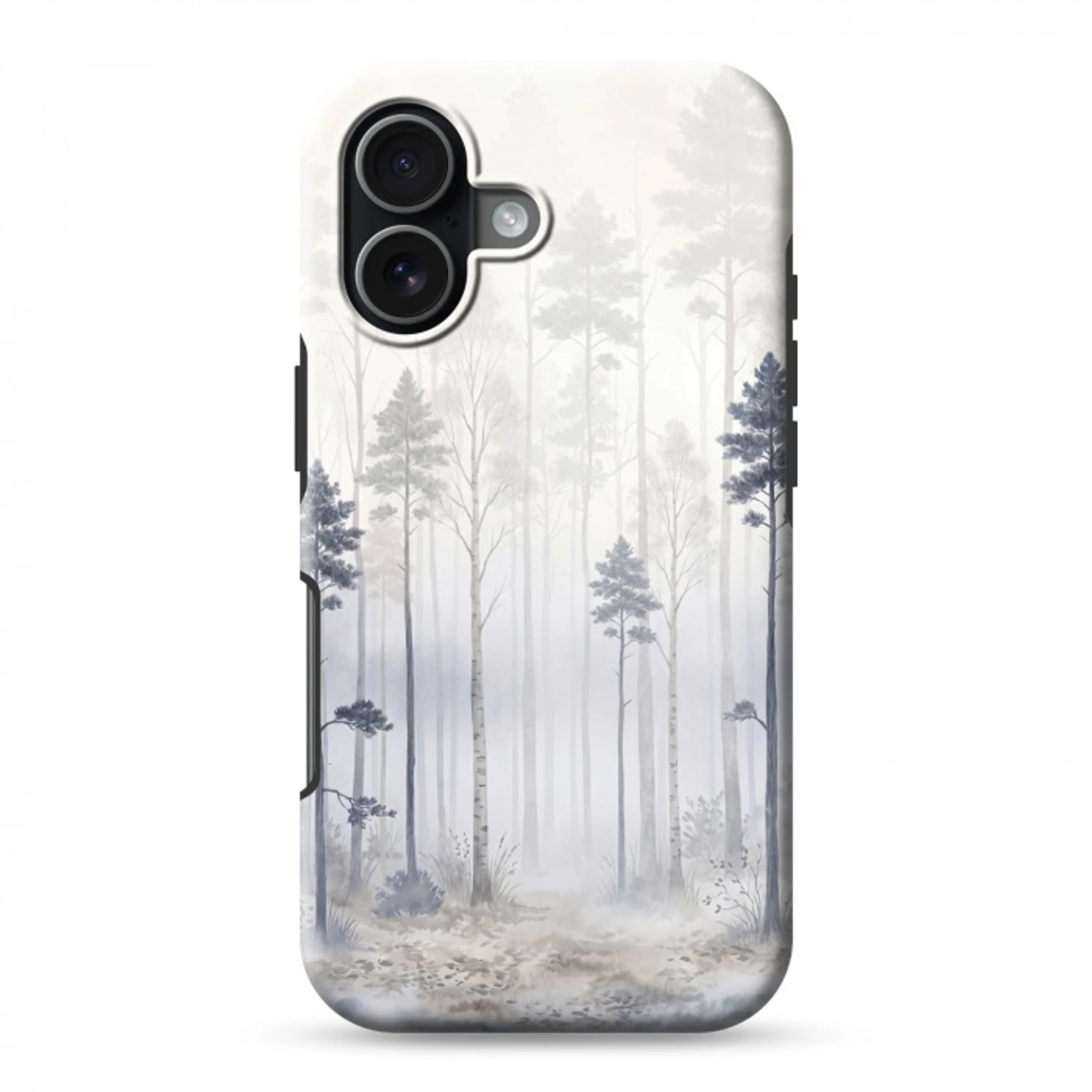 Bos - Bomen - Mist - Natuur - Illustratie - Grijs Toughcase MagSafe Apple iPhone 17 klein -3d