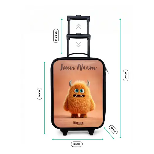 Oranje Pluizig Monster met Hoorns Kinderkoffer - Zwart klein -productfoto_formaten