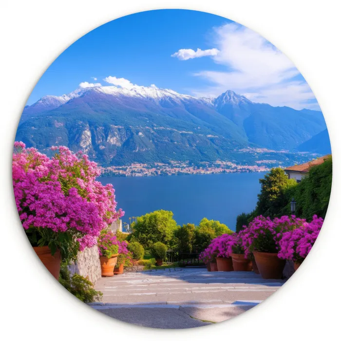 Lake Como - Italië - Landschap Wandcirkel kunststof plaat 5mm dik klein -3d
