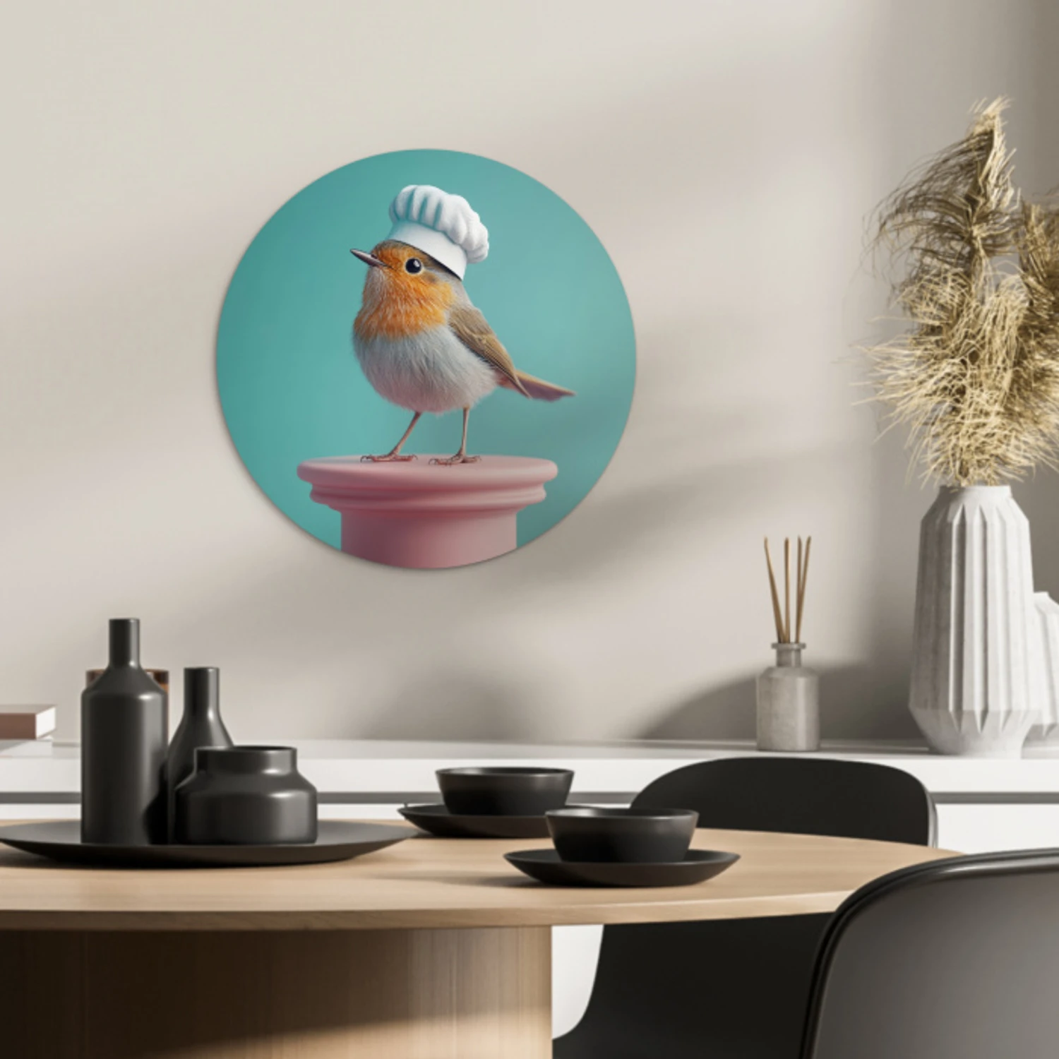 Roodborstje - Vogel - Koksmuts - Sokkel KitchenYeah - Keuken - Wandcirkel Forex klein -sfeer2