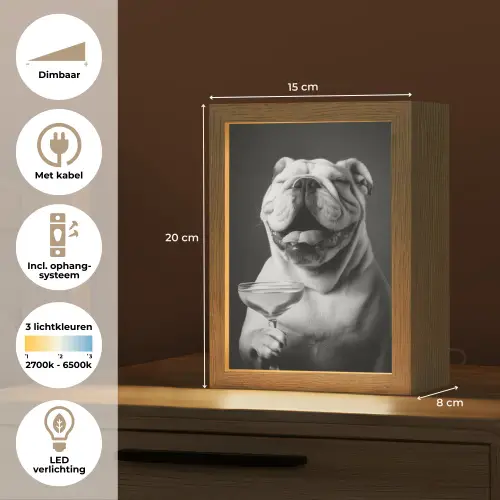 Buldog - Hond - Glas Light Box met kabel (Tafellamp) klein -USP_NL