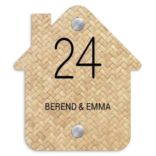 Gevlochten - Riet - Klassiek Naambord Huisje klein -3d