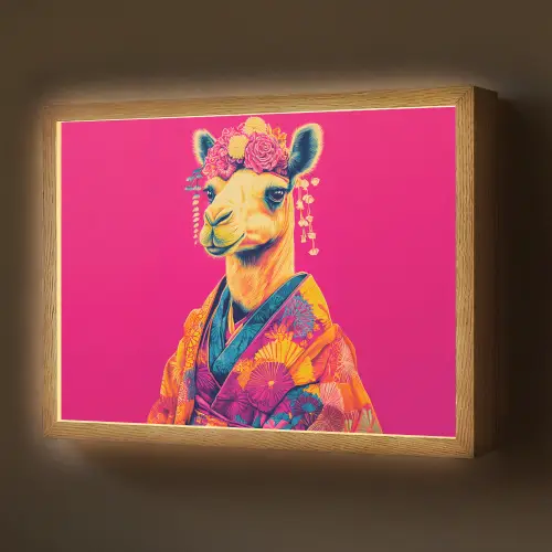 Kameel - Bloemen - Kimono - Waaiers Light Box met batterij (Wandlamp) middel -z3d_website