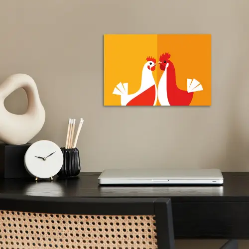 Kippen - Oranje - Vlakken poster papier klein -sfeer1