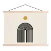 Minimalistisch - Zwarte boog - Gouden cirkel textielposter latten blank klein -3d