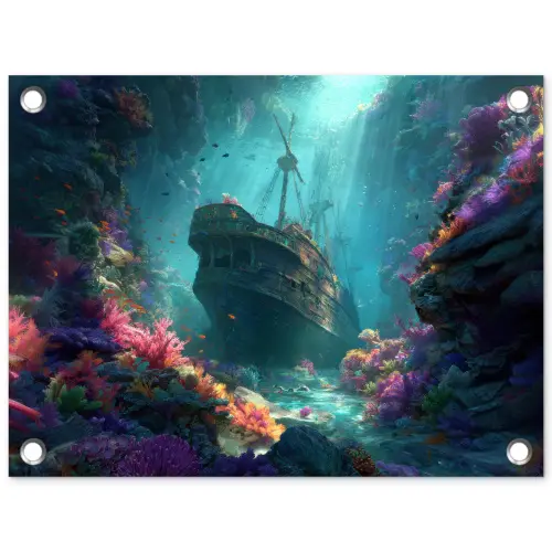 Schip - Hout - Koraalriffen - Zonlicht tuinposter los doek klein -3d