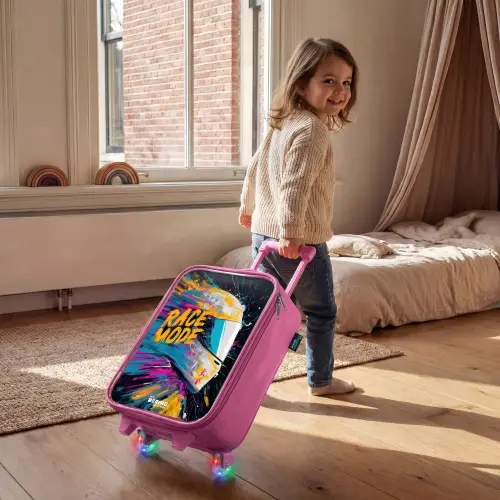 Racehelm - Verfspatten - Penseelstreken - Race mode Kinderkoffer - Roze klein -sfeer1