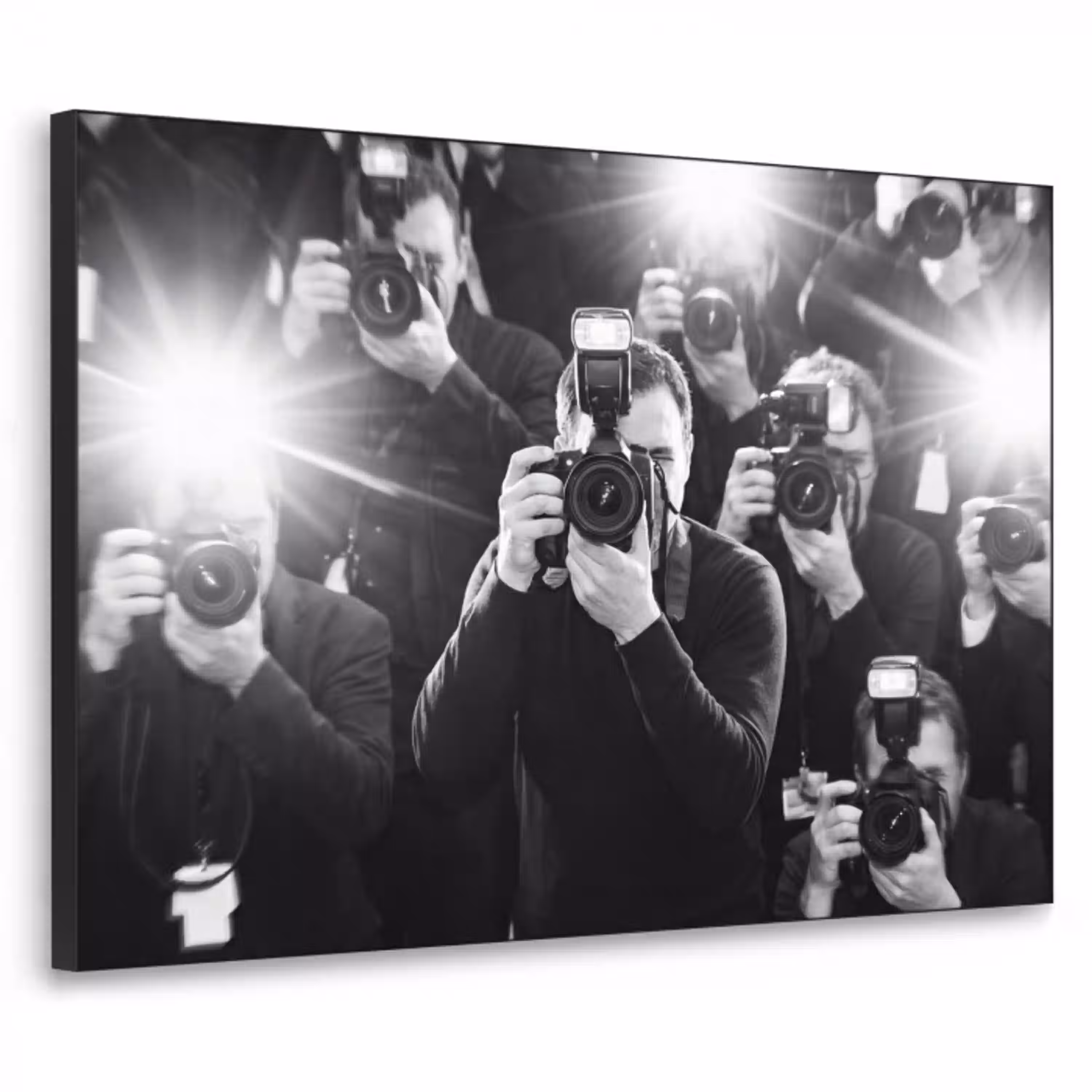 Mensen - Camera - Flitslicht - Zwart-wit - Media Textielframe zwart klein -3d