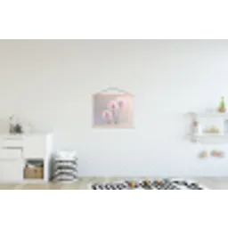Bloemen - Bollen - Roze textielposter latten blank klein -kinderkamer