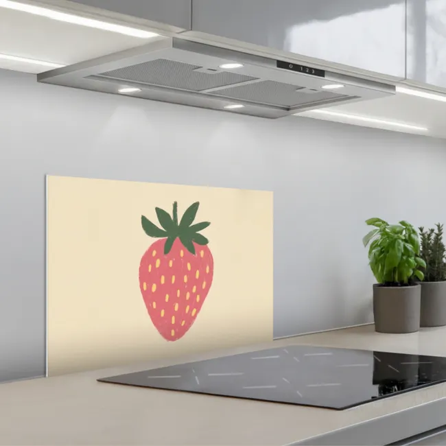 Aardbei - Minimalistisch - Rood - Fruit keuken achterwand spatscherm klein -3d_schuin