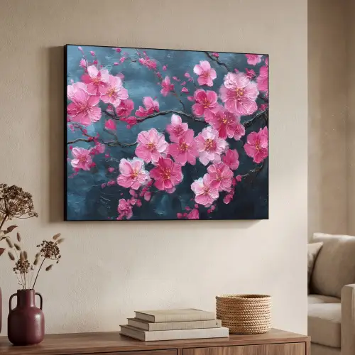 Bloem - Bloesems - Roze - Abstract Textielframe zwart klein -sfeer3