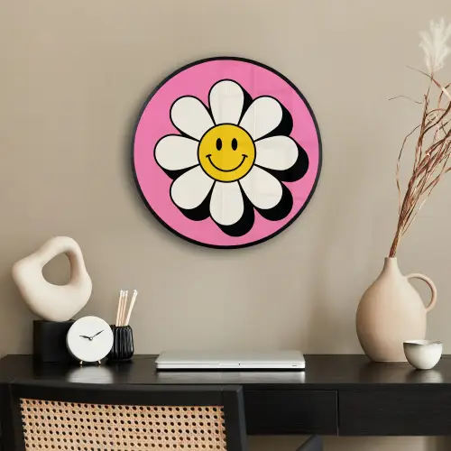Smiley - Bloem - Roze Fotolijst rond zonder passe partout klein -sfeer1