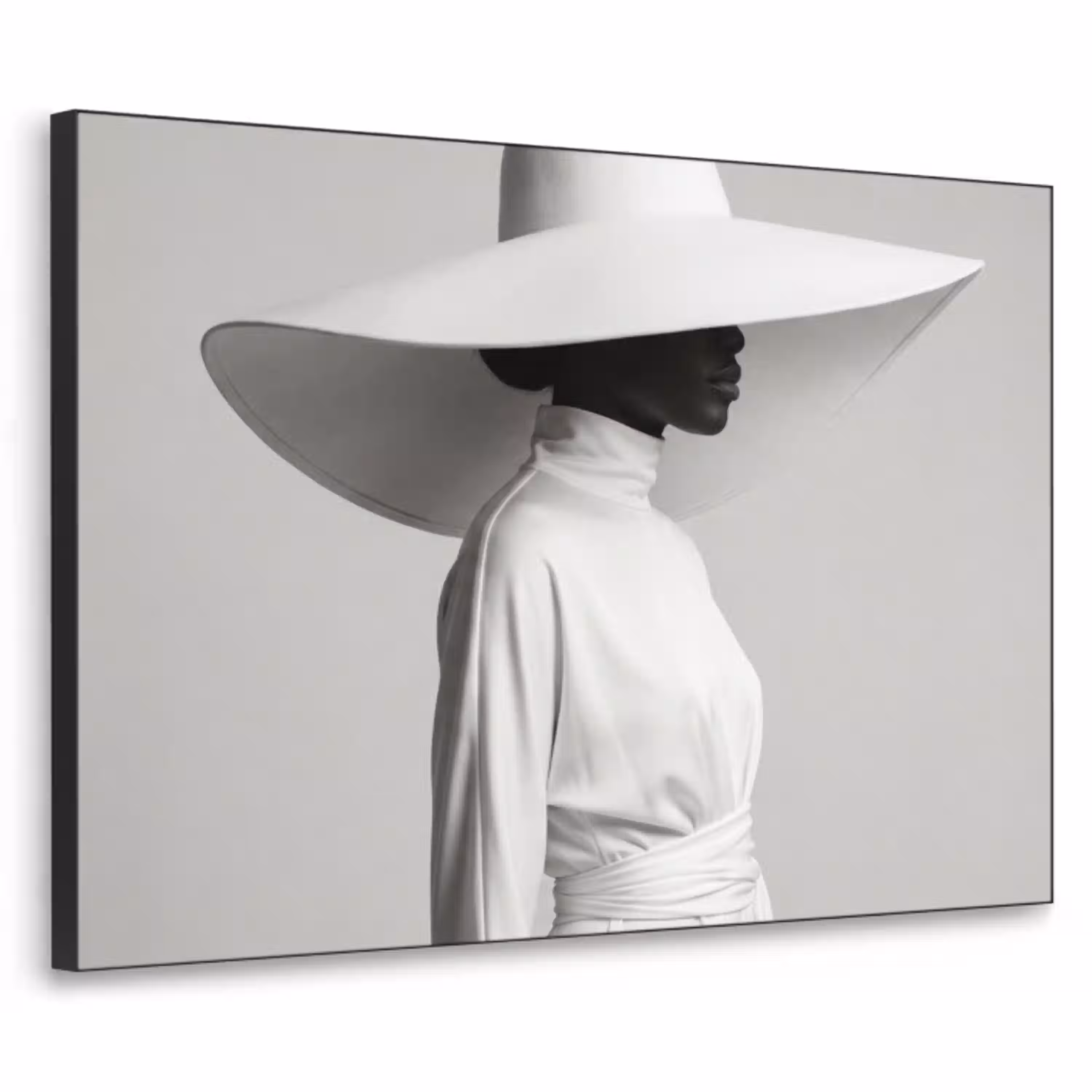 Vrouw - Profiel - Hoed - Zwart - Wit - Minimalistisch Textielframe zwart klein -3d