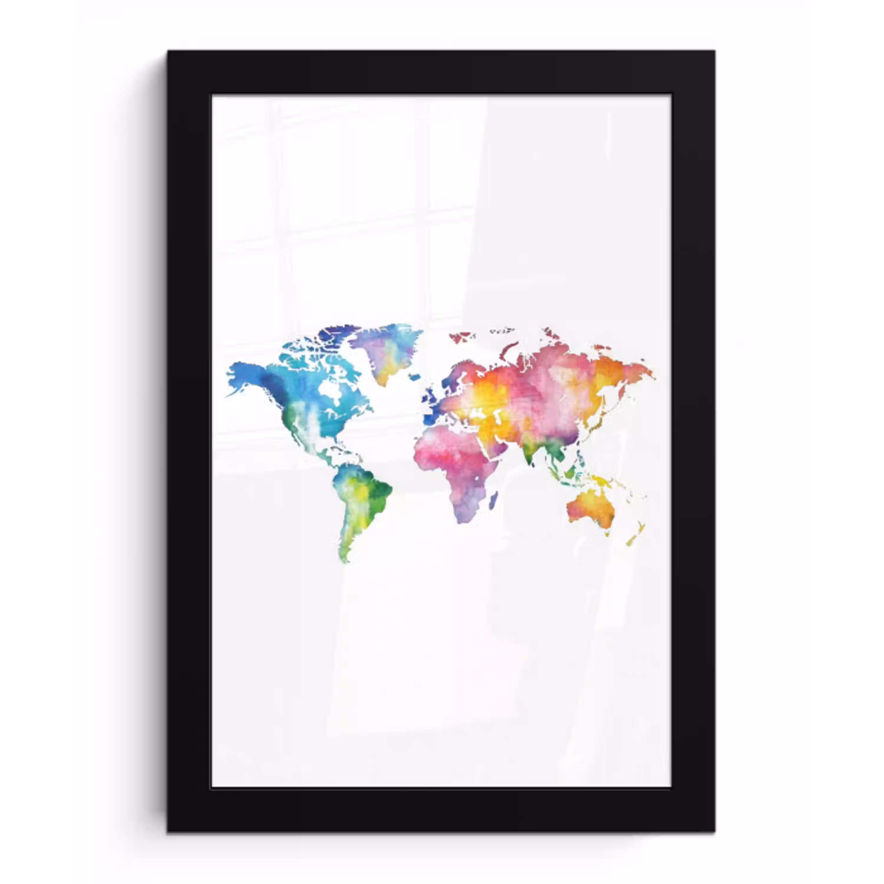 Wereldkaart - Regenboog - Aquarel fotolijst zwart zonder passe partout klein -3d
