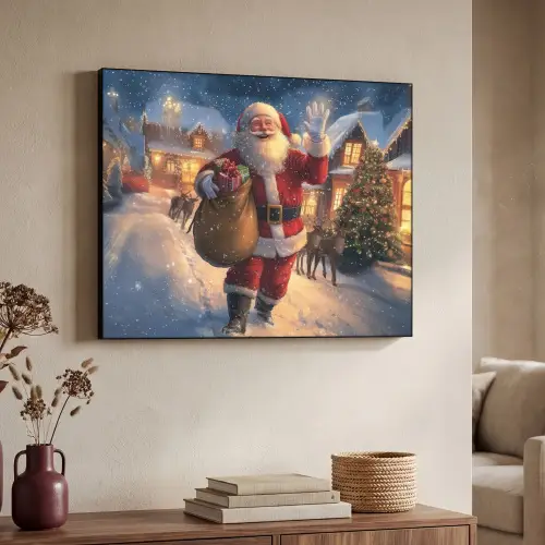 Kerstman - Dorp - Hert - Donker Textielframe zwart klein -sfeer3