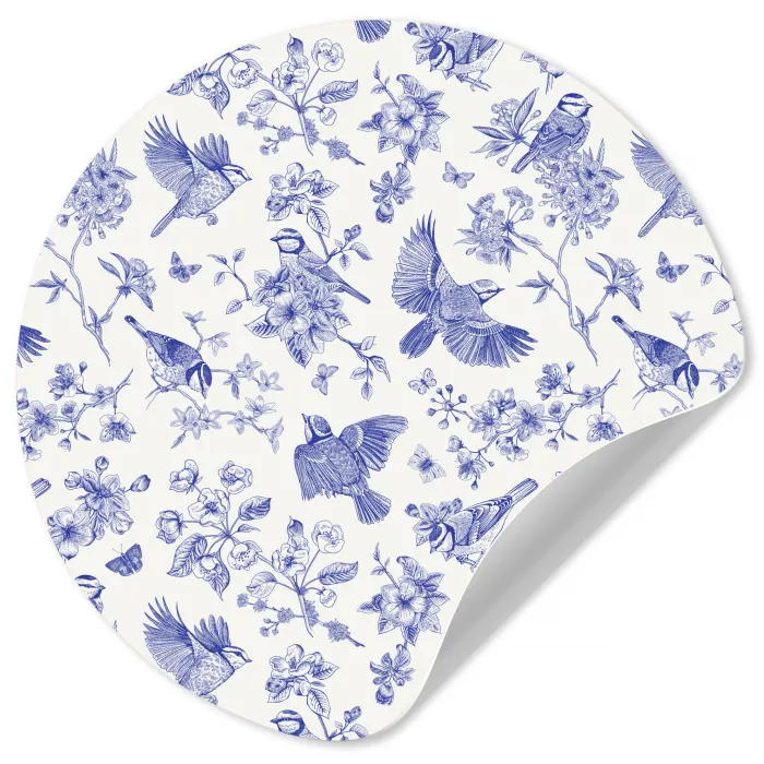 Birds - Flowers - Blue Wandcirkel behangsticker klein 186 -3d