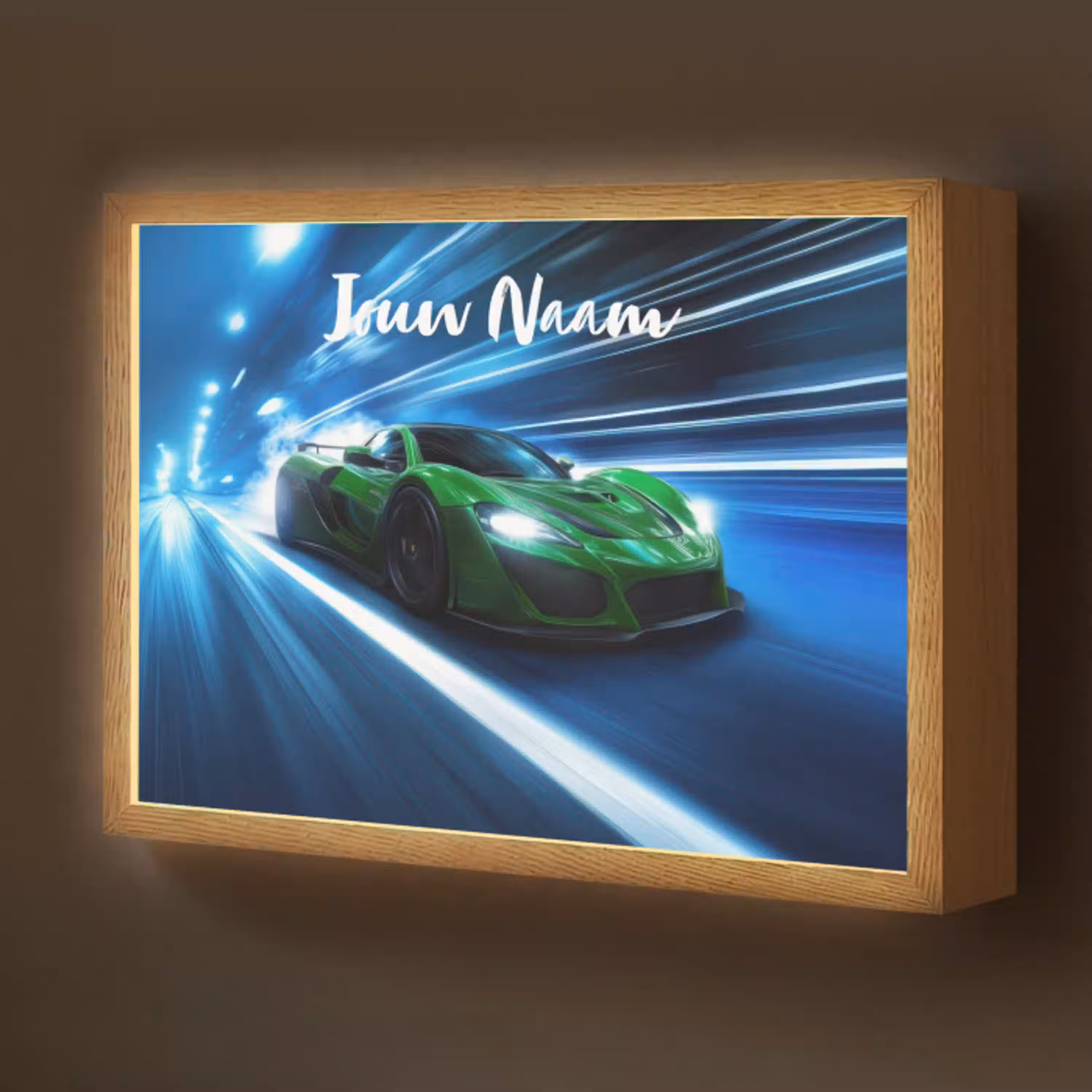 Groene racewagen - Blauw - Neon - Licht Light Box met batterij (Wandlamp kind) middel -z3d_website