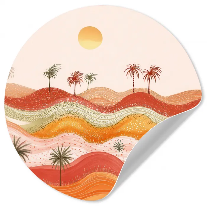 Abstract landschap - Palmbomen - Kleurrijk Wandcirkel behangsticker klein -3d