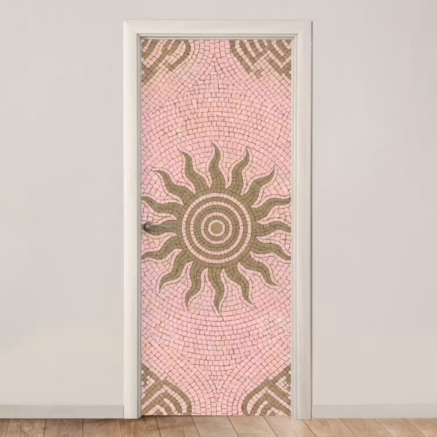 Deursticker - Mozaïek - Zon - Patroon - Klassiek - Roze