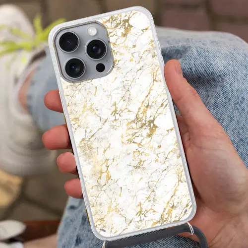 Goudspatten - Wit - Marmer Hoesje iPhone 16 Pro Max met koord klein 804 -sfeer3
